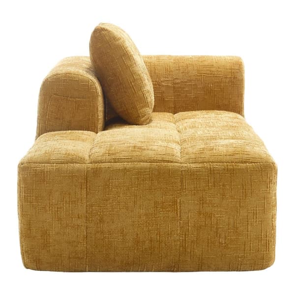 Komfortabel chaiselong sofa – ingen montering nødvendig, blød sofa med hynder og sidelommer til fjernbetjening og mobil – gul