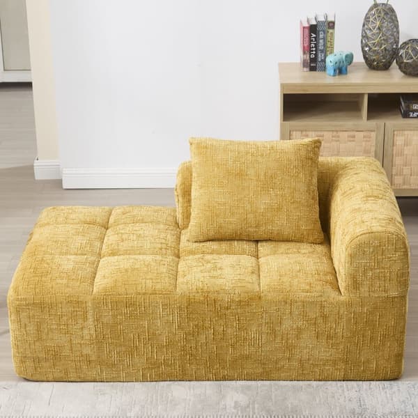 Komfortabel chaiselong sofa – ingen montering nødvendig, blød sofa med hynder og sidelommer til fjernbetjening og mobil – gul