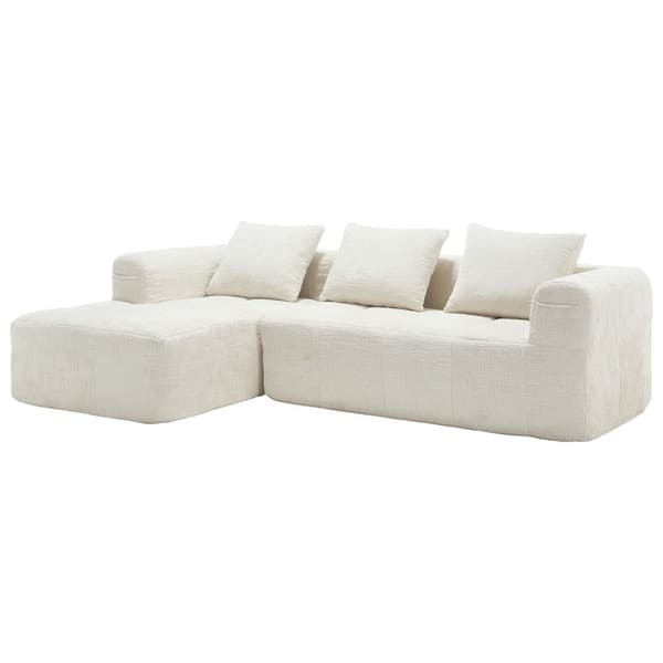 Sektionssofa, L-Sofa, 3-Sitzer-Sofa, keine Installation erforderlich, Chenille-Sofa mit Chaiselongue und Armlehnen, 3 Kissen,Beige