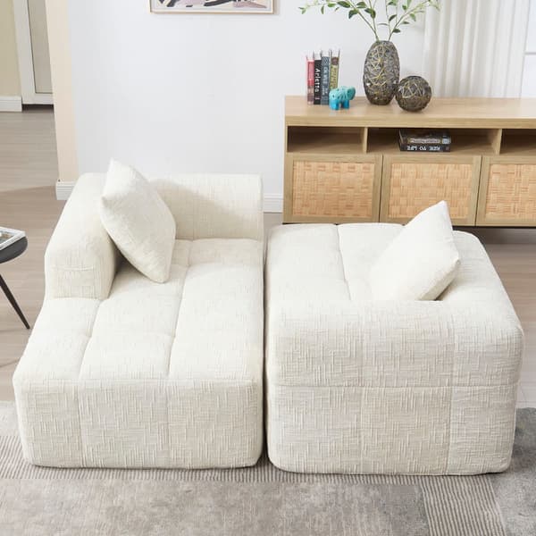 Sektionssofa, L-Sofa, 3-Sitzer-Sofa, keine Installation erforderlich, Chenille-Sofa mit Chaiselongue und Armlehnen, 3 Kissen,Beige