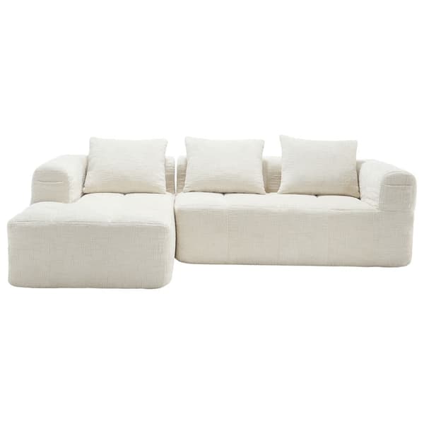 Sektionssofa, L-Sofa, 3-Sitzer-Sofa, keine Installation erforderlich, Chenille-Sofa mit Chaiselongue und Armlehnen, 3 Kissen,Beige