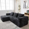 Miniatyrbild 3 av 11: Sektionssofa, L-Sofa, 3-Sitzer-Sofa, keine Installation erforderlich, Chenille-Sofa mit Chaiselongue und Armlehnen, 3 Kissen, Schwarz