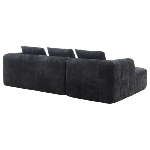 Sektionssofa, L-Sofa, 3-Sitzer-Sofa, keine Installation erforderlich, Chenille-Sofa mit Chaiselongue und Armlehnen, 3 Kissen, Schwarz
