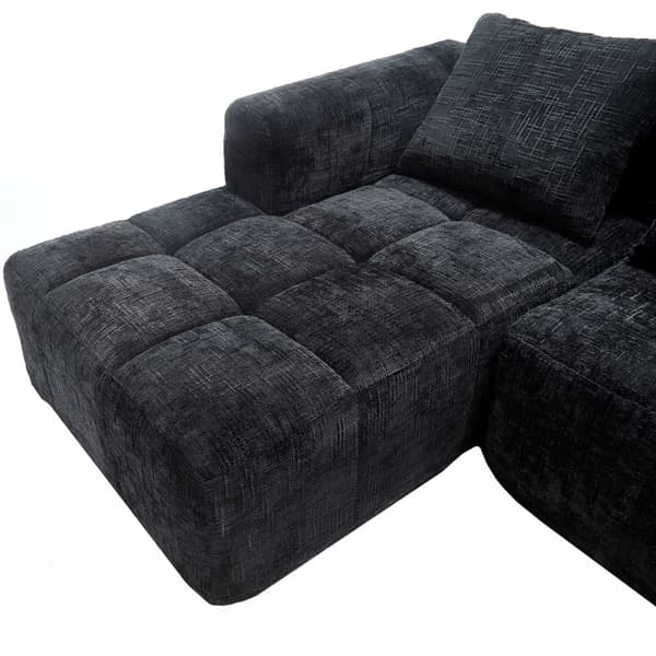 Sektionssofa, L-Sofa, 3-Sitzer-Sofa, keine Installation erforderlich, Chenille-Sofa mit Chaiselongue und Armlehnen, 3 Kissen, Schwarz