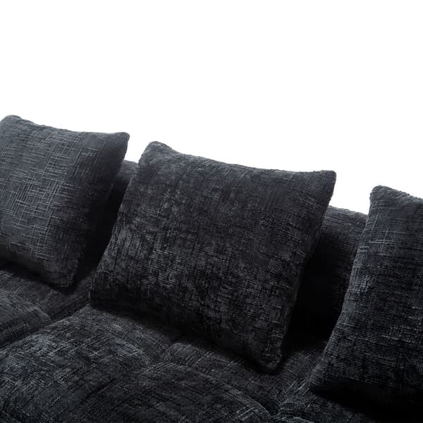 Sektionssofa, L-Sofa, 3-Sitzer-Sofa, keine Installation erforderlich, Chenille-Sofa mit Chaiselongue und Armlehnen, 3 Kissen, Schwarz