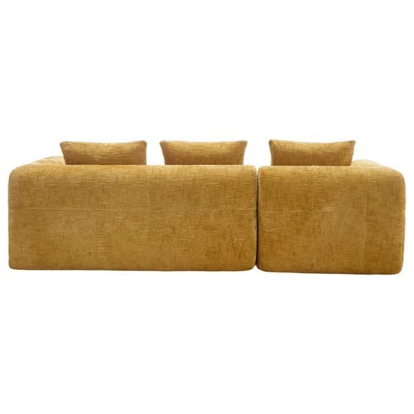Sektionssofa, L-formet sofa, 3-personers sofa, ingen installation nødvendig, chenille sofa med chaiselong og armlæn, 3 hynder, gul