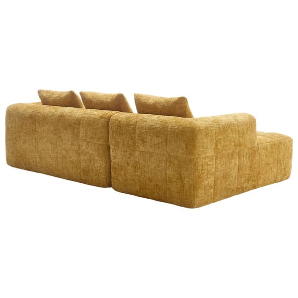 Sektionssofa, L-formet sofa, 3-personers sofa, ingen installation nødvendig, chenille sofa med chaiselong og armlæn, 3 hynder, gul