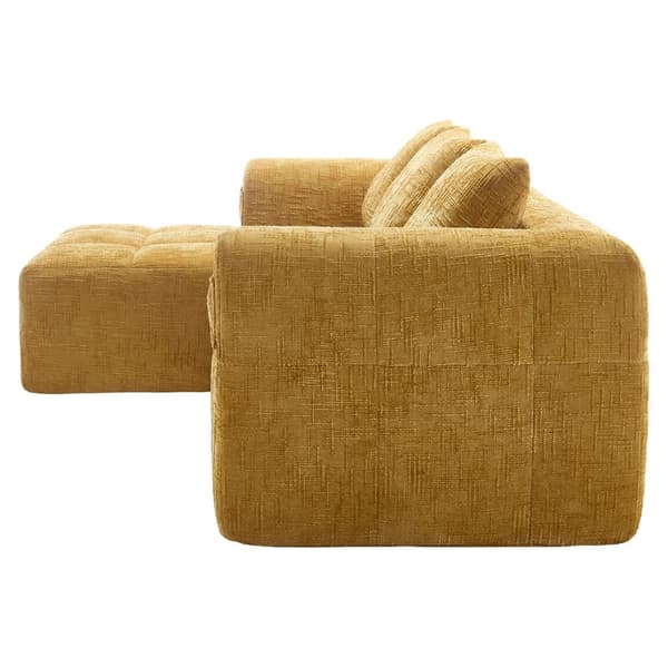 Sektionssofa, L-formet sofa, 3-personers sofa, ingen installation nødvendig, chenille sofa med chaiselong og armlæn, 3 hynder, gul