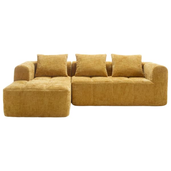 Sektionssofa, L-formet sofa, 3-personers sofa, ingen installation nødvendig, chenille sofa med chaiselong og armlæn, 3 hynder, gul