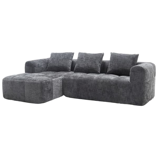 Sektionssofa, L-Sofa, 3-Sitzer-Sofa, keine Installation erforderlich, Chenille-Sofa mit Chaiselongue und Armlehnen, 3 Kissen, Grau