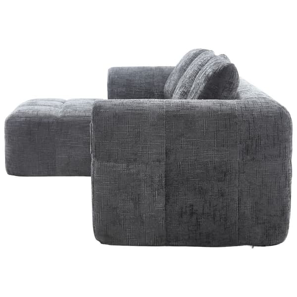 Sektionssofa, L-Sofa, 3-Sitzer-Sofa, keine Installation erforderlich, Chenille-Sofa mit Chaiselongue und Armlehnen, 3 Kissen, Grau