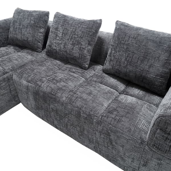 Sektionssofa, L-Sofa, 3-Sitzer-Sofa, keine Installation erforderlich, Chenille-Sofa mit Chaiselongue und Armlehnen, 3 Kissen, Grau