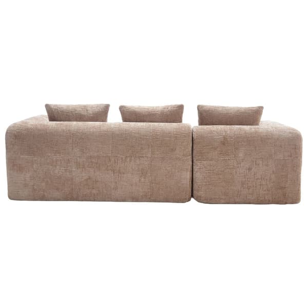 Sektionssofa, L-Sofa, 3-personers sofa, ingen installation nødvendig, chenille sofa med chaiselong og armlæn, 3 hynder, khaki