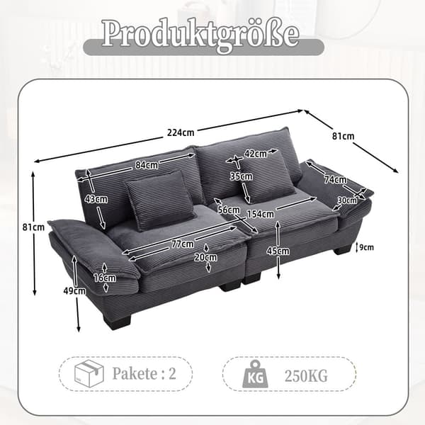 Moderne og enkel sovesofa til to – med springmadras og pude – blød men rummelig sofa – Grå