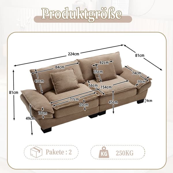 Moderne og enkel sovesofa til to – med springmadras og pude – blød men rummelig sofa – Khaki