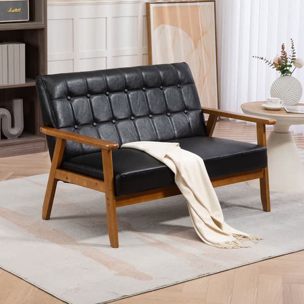 2-sits Soffa med Mjuk Skumstoppning i Andningsbart Polyester – Massiv Träram, Bekväm för Vardagsrum, Sovrum, Kontor och Lounge