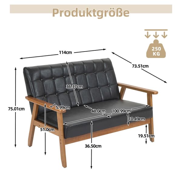 2-sits Soffa med Mjuk Skumstoppning i Andningsbart Polyester – Massiv Träram, Bekväm för Vardagsrum, Sovrum, Kontor och Lounge