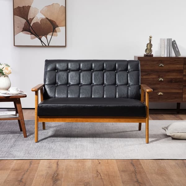 2-sits Soffa med Mjuk Skumstoppning i Andningsbart Polyester – Massiv Träram, Bekväm för Vardagsrum, Sovrum, Kontor och Lounge