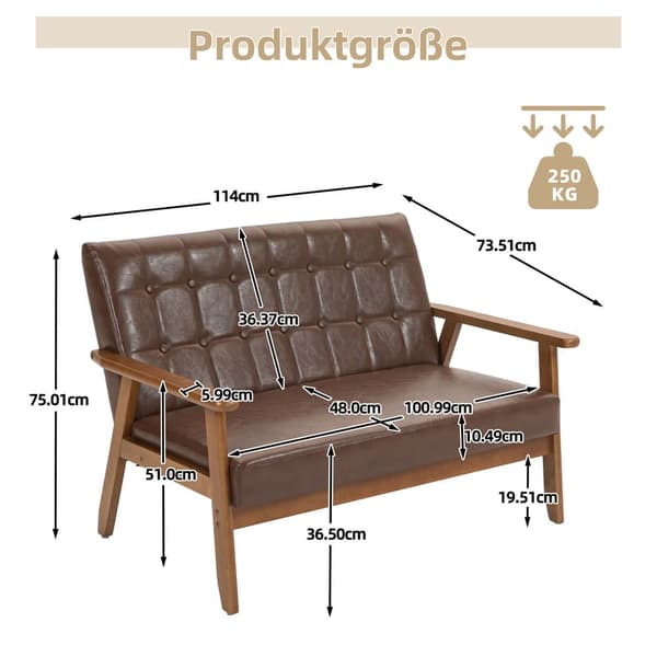 2-personers sofa med blødt skumpolstring i åndbar polyester – stel i massivt træ, komfortabelt til stue, soveværelse, kontor og stue
