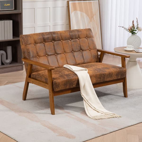 2-sits Soffa med Mjuk Skumstoppning i Andningsbart Polyester – Massiv Träram, Bekväm för Vardagsrum, Sovrum, Kontor och Lounge