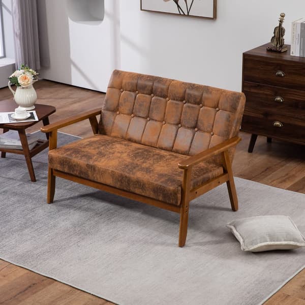 2-sits Soffa med Mjuk Skumstoppning i Andningsbart Polyester – Massiv Träram, Bekväm för Vardagsrum, Sovrum, Kontor och Lounge