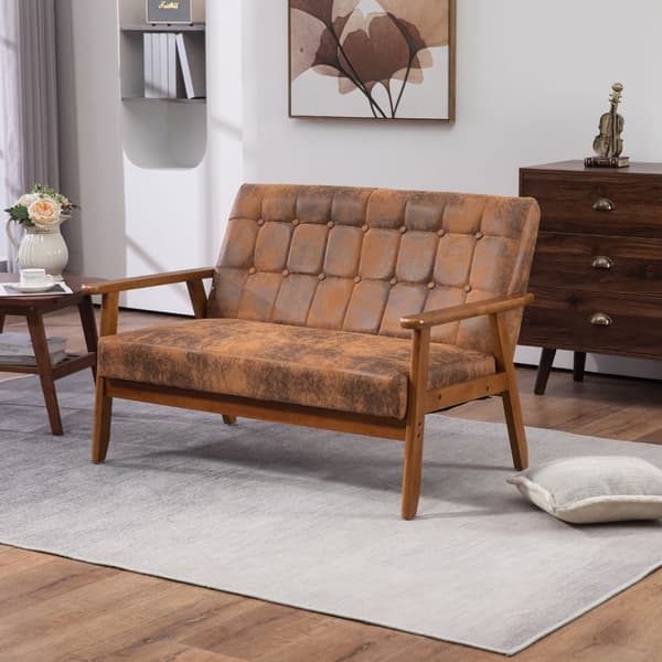2-sits Soffa med Mjuk Skumstoppning i Andningsbart Polyester – Massiv Träram, Bekväm för Vardagsrum, Sovrum, Kontor och Lounge
