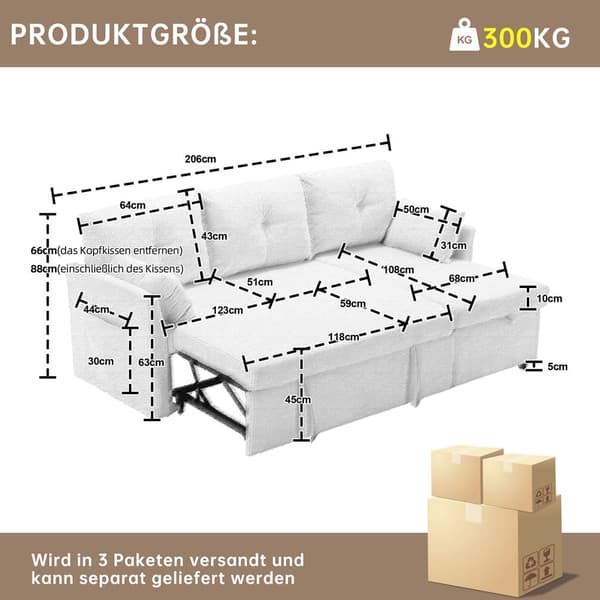 Multifunktionel modulsofa med opbevaring og udtræksseng – L-formet hjørnesofa med vendbar divan og opbevaringsrum