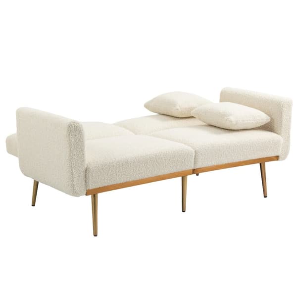 Moderne dobbeltsædesofa med hynder – Velour sofa med justerbar ryg, komfortabel sovesofa med polstring og metalben, hvid