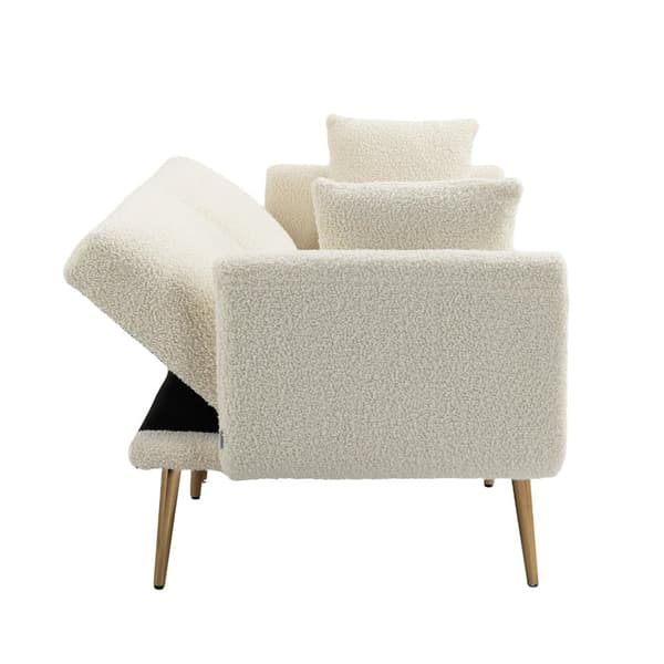 Moderne dobbeltsædesofa med hynder – Velour sofa med justerbar ryg, komfortabel sovesofa med polstring og metalben, hvid