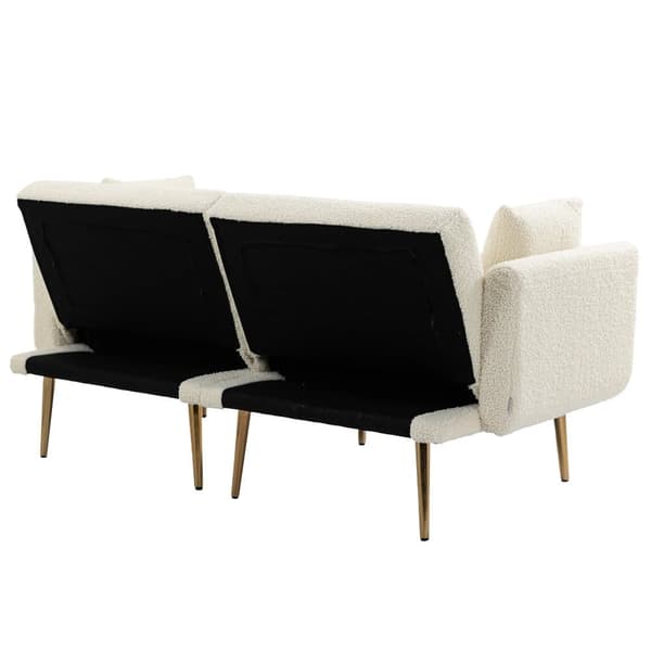 Moderne dobbeltsædesofa med hynder – Velour sofa med justerbar ryg, komfortabel sovesofa med polstring og metalben, hvid
