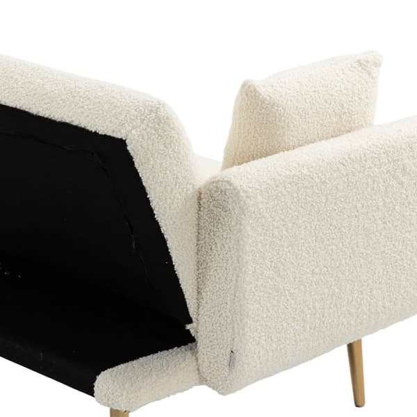 Moderne dobbeltsædesofa med hynder – Velour sofa med justerbar ryg, komfortabel sovesofa med polstring og metalben, hvid