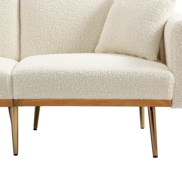 Moderne dobbeltsædesofa med hynder – Velour sofa med justerbar ryg, komfortabel sovesofa med polstring og metalben, hvid