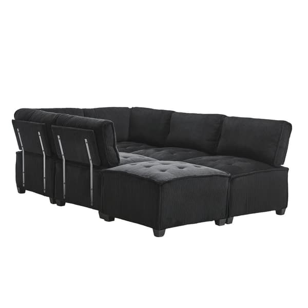 Modulsofa 6-personers – 308 cm lang U- eller L-formet sofa i sort fløjlsstof, fleksibel og ergonomisk med opbevaringslommer, træ- og metalstel