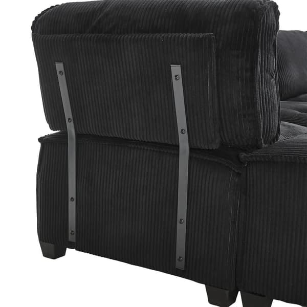 Modulsofa 6-personers – 308 cm lang U- eller L-formet sofa i sort fløjlsstof, fleksibel og ergonomisk med opbevaringslommer, træ- og metalstel
