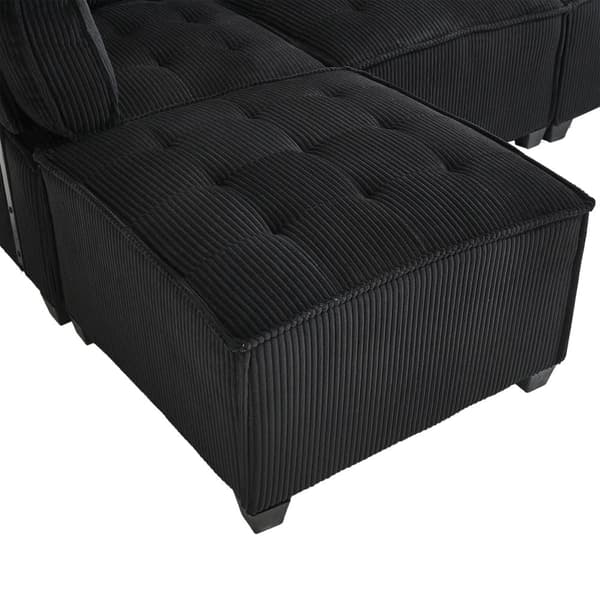Modulsofa 6-personers – 308 cm lang U- eller L-formet sofa i sort fløjlsstof, fleksibel og ergonomisk med opbevaringslommer, træ- og metalstel
