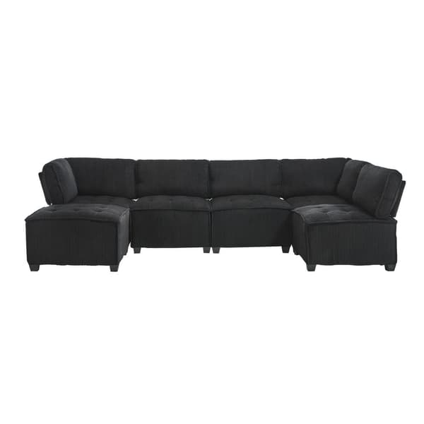 Modulsofa 6-personers – 308 cm lang U- eller L-formet sofa i sort fløjlsstof, fleksibel og ergonomisk med opbevaringslommer, træ- og metalstel