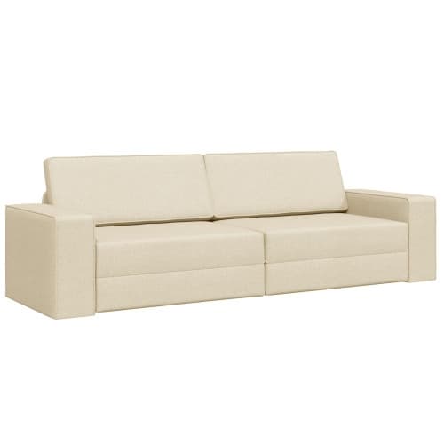 Golvsoffa Säng 2-i-1 Gräddvit 245x150x60.5 cm Tyg