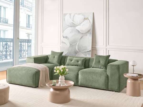 Høyre Hjørnesofa Mørkegrønn Chenille Polstring 3 Seter Ekstra Spredte Puter Moderne Stue
