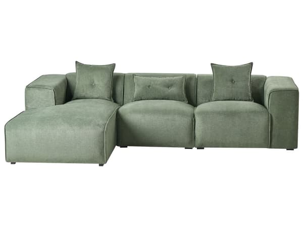 Høyre Hjørnesofa Mørkegrønn Chenille Polstring 3 Seter Ekstra Spredte Puter Moderne Stue