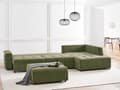 Miniatyrbilde 4 av 11: 4-seters hjørnesofa med fotskammel Grønn Polyesterstoff Venstrevendt Skjult oppbevaringsrom Sovefunksjon Moderne stil Stue Sovesofa