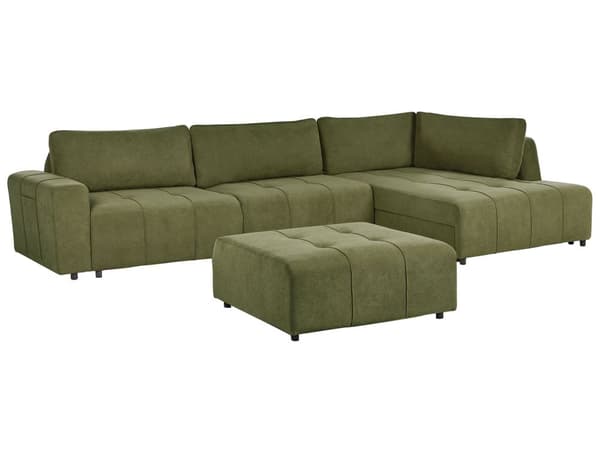 4-seters hjørnesofa med fotskammel Grønn Polyesterstoff Venstrevendt Skjult oppbevaringsrom Sovefunksjon Moderne stil Stue Sovesofa