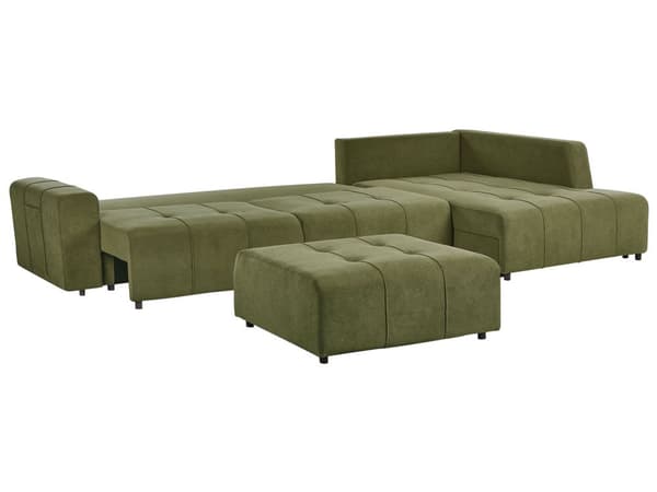 4-seters hjørnesofa med fotskammel Grønn Polyesterstoff Venstrevendt Skjult oppbevaringsrom Sovefunksjon Moderne stil Stue Sovesofa
