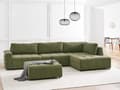 Miniatyrbilde 2 av 11: 4-seters hjørnesofa med fotskammel Grønn Polyesterstoff Venstrevendt Skjult oppbevaringsrom Sovefunksjon Moderne stil Stue Sovesofa