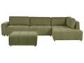 Miniatyrbilde 1 av 11: 4-seters hjørnesofa med fotskammel Grønn Polyesterstoff Venstrevendt Skjult oppbevaringsrom Sovefunksjon Moderne stil Stue Sovesofa