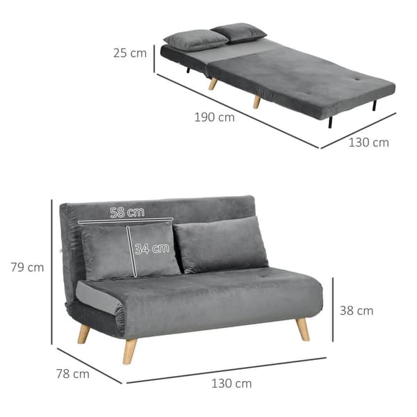 Sovesofa, 2-personers, 130x78x79 cm, Grå