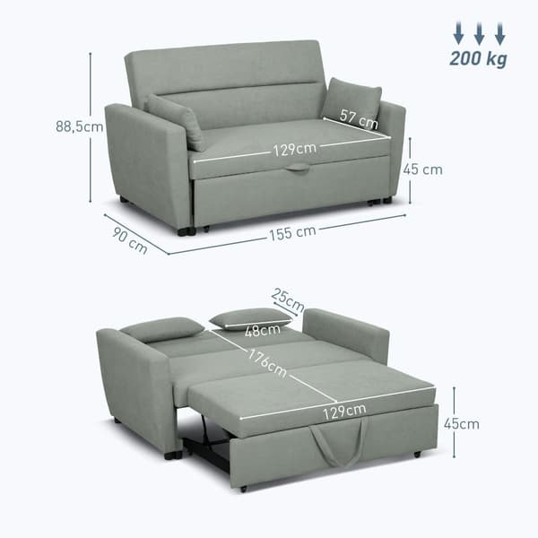 Sofaseng, 155x90x88.5 cm, Lysegrå