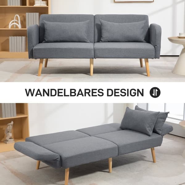 Tresæders Sofa med Sovefunktion, 170x83x80 cm, Grå