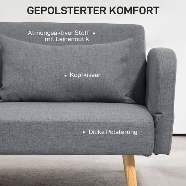 Tresæders Sofa med Sovefunktion, 170x83x80 cm, Grå