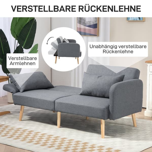 Tresæders Sofa med Sovefunktion, 170x83x80 cm, Grå