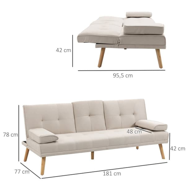 Sovesofa, 3-personers, 181x77x78 cm, Beige